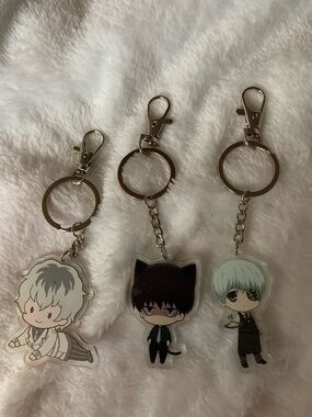 Anime Chibi Small Pets Keychain Set - Gray, Black, Mint Green